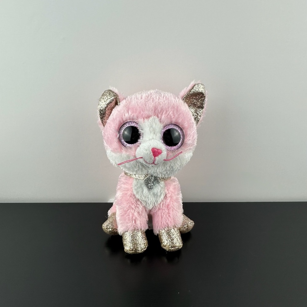 TY Beanie Boos Fiona Pink Cat 6” Glittery Eyes & Collar Plush Stuffed Animal